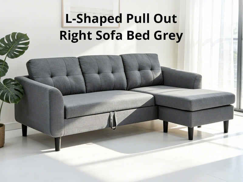 DS L-Shaped Pull Out Right Sofa Bed Grey
