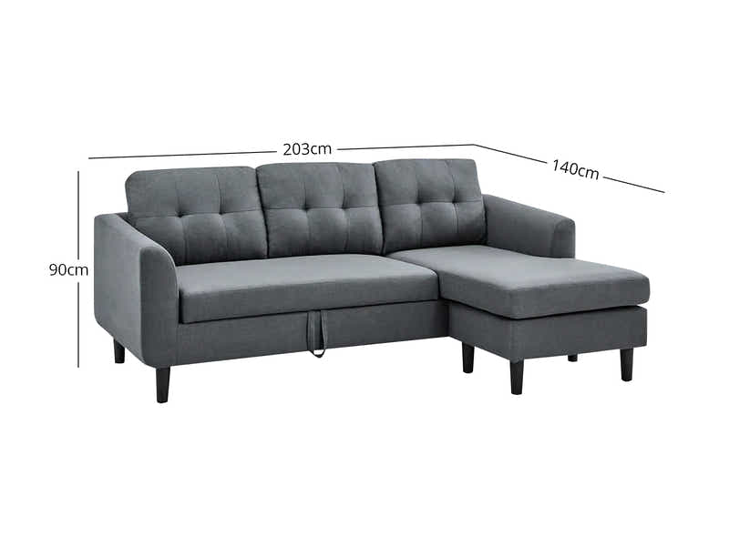 DS L-Shaped Pull Out Right Sofa Bed Grey