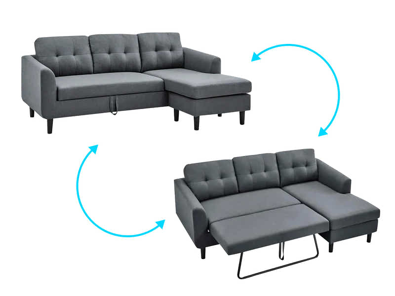 DS L-Shaped Pull Out Right Sofa Bed Grey