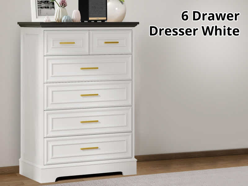 DS 6 Drawer Dresser White