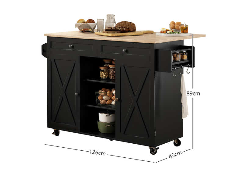 DS Rolling Kitchen Island With Drawers 015 Black