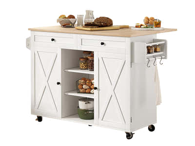 DS Rolling Kitchen Island With Drawers 015 White