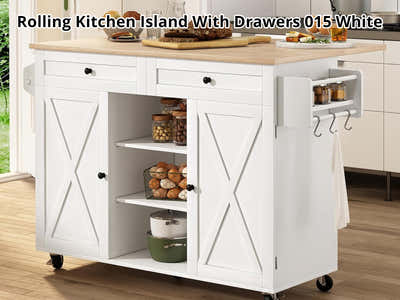 DS Rolling Kitchen Island With Drawers 015 White