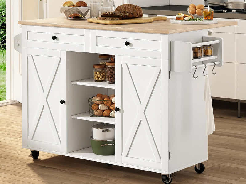 Rolling Kitchen Island With Drawers 015 White