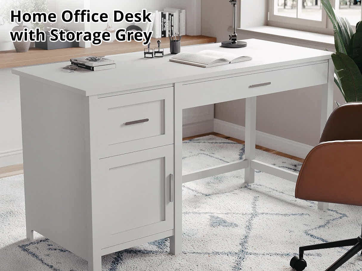 Home Office Desk with Storage - Grey