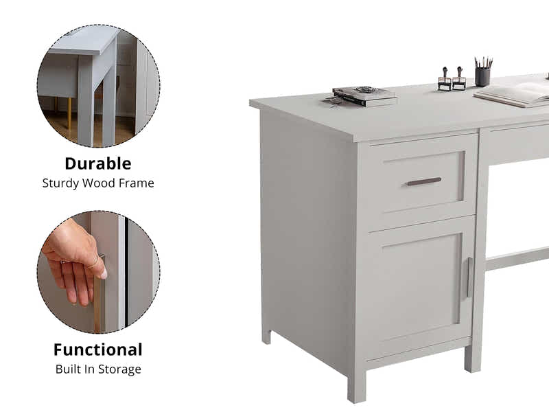 Home Office Desk with Storage Grey & Ergo Office Chair 094 grey and white (Combo)