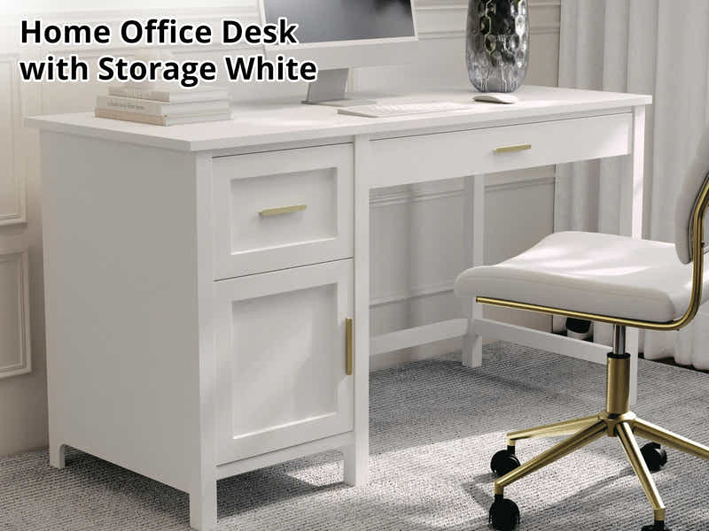 DS Home Office Desk with Storage White