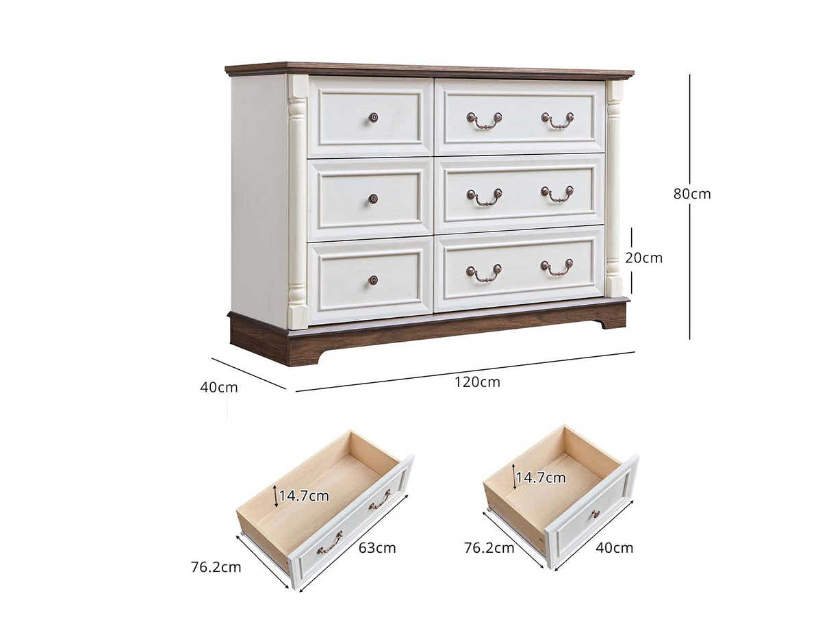 6-Drawer Chest - Antique White & Rustic Brown