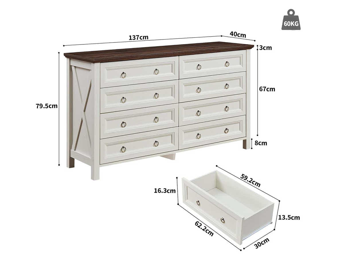 8-Drawer Chest - White & Rustic Wood