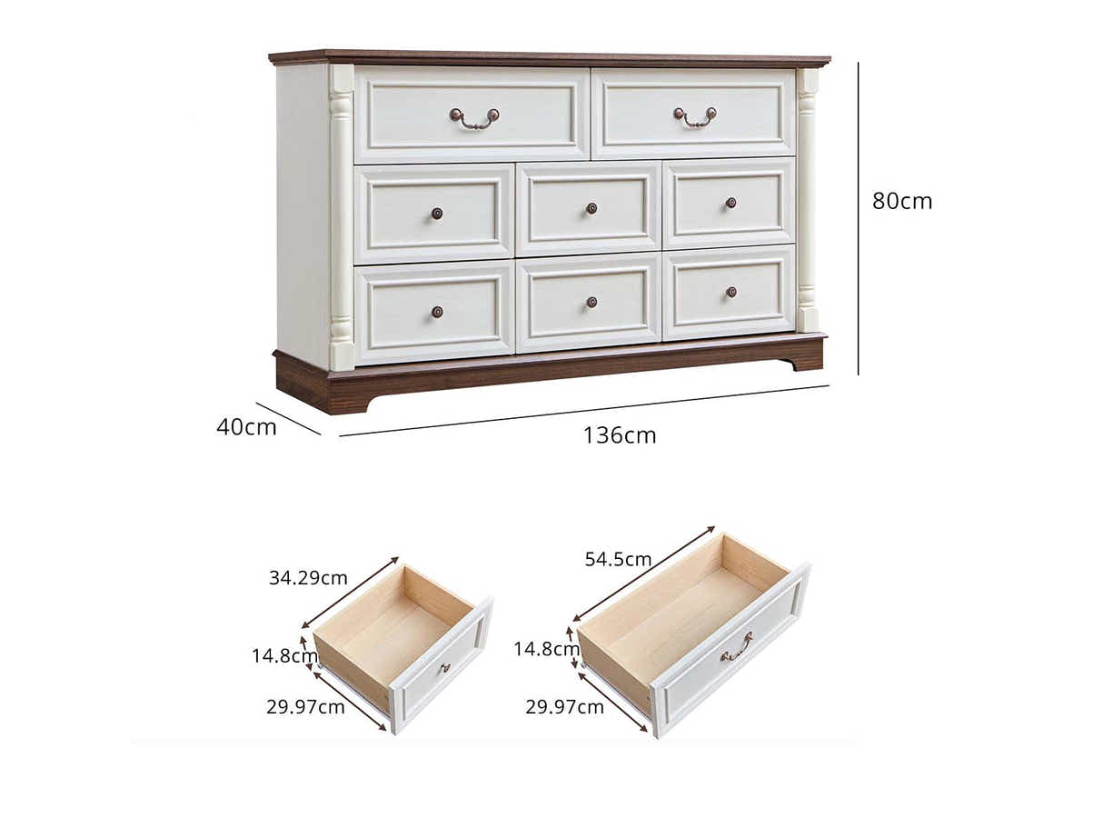 8-Drawer Chest - Antique White & Rustic Brown
