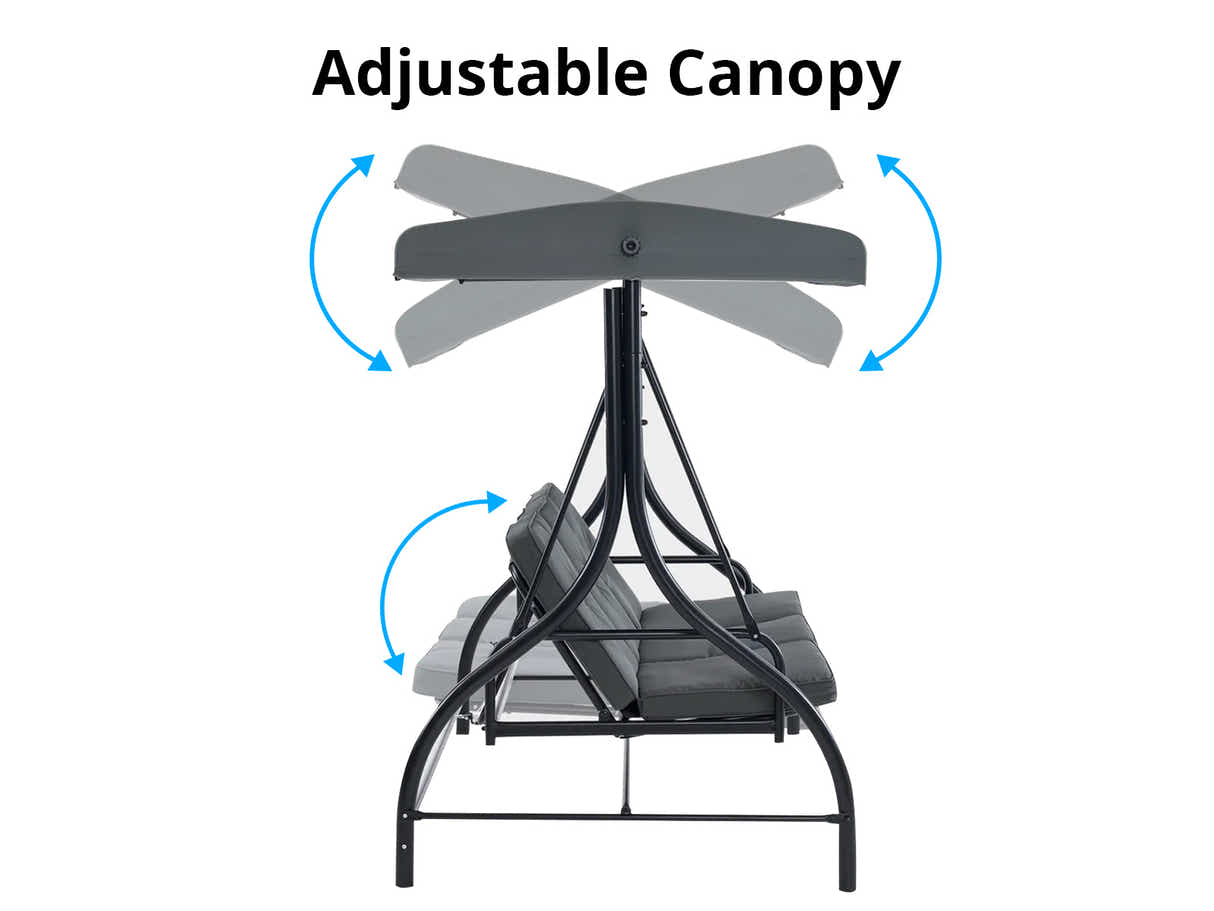 Reclining 3-Seater Swing Chair - Grey