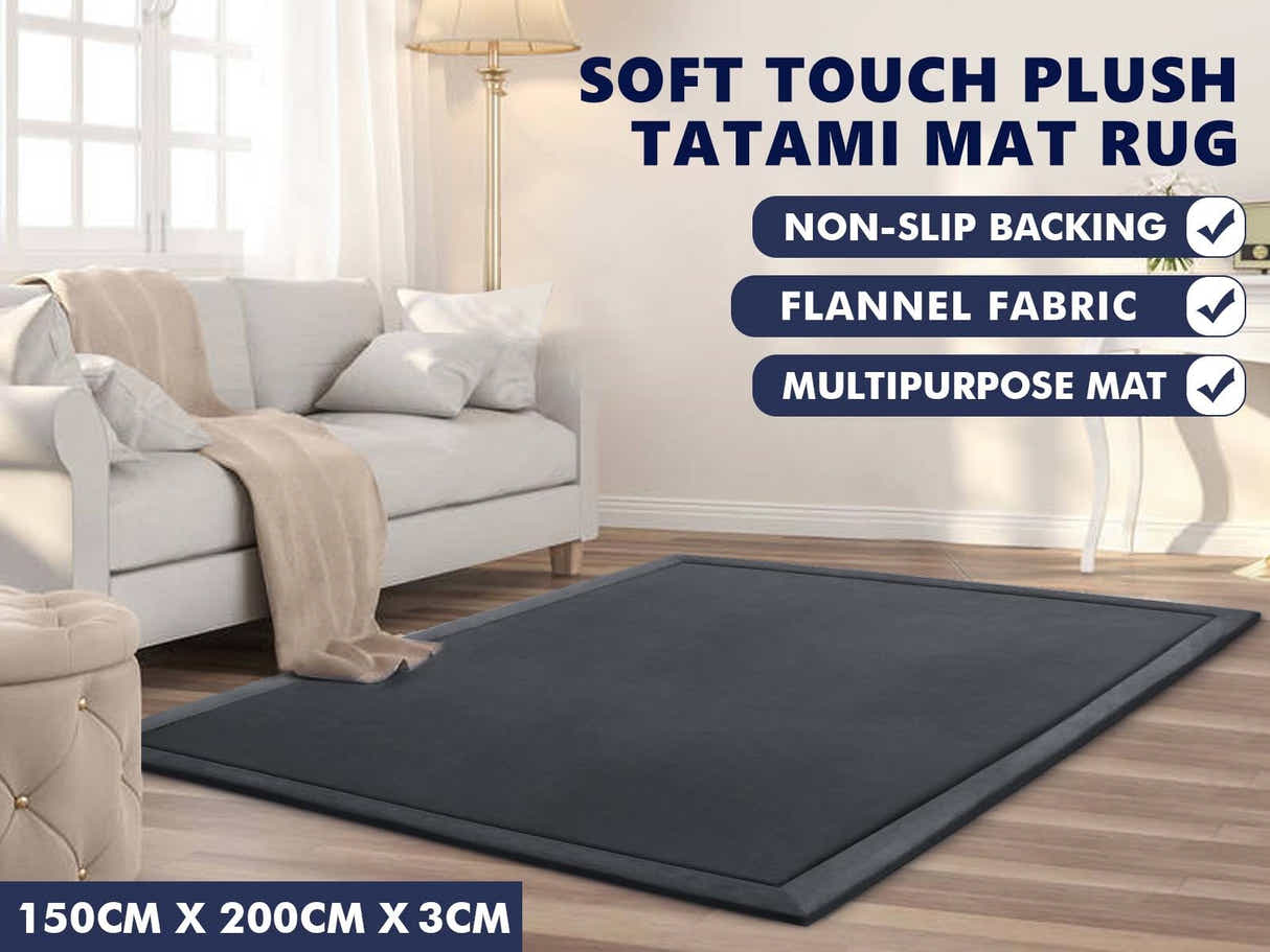 Soft Touch Plush Tatami Mat Rug 150cm x 200cm - Dark Grey