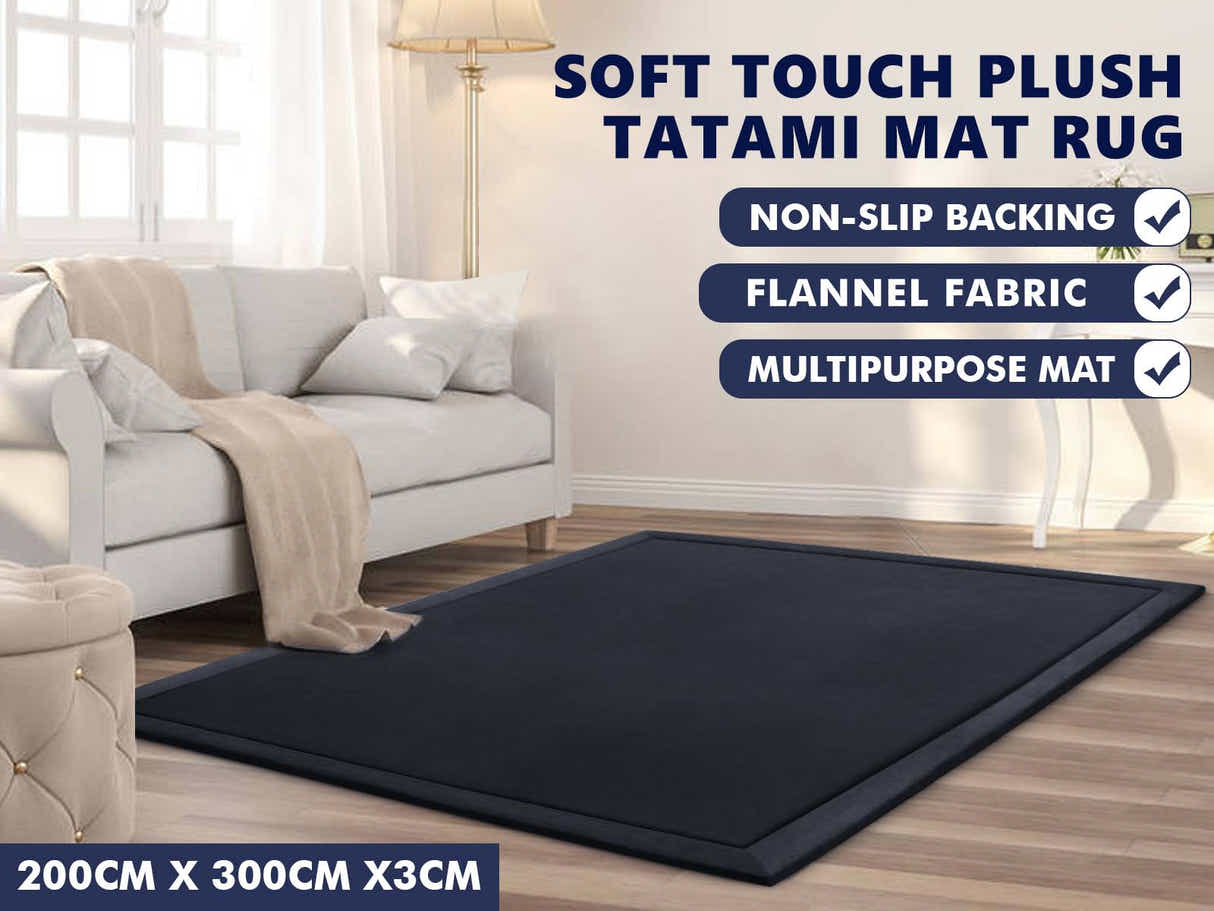 DS Soft Touch Plush Tatami Mat Rug 200x300 Black
