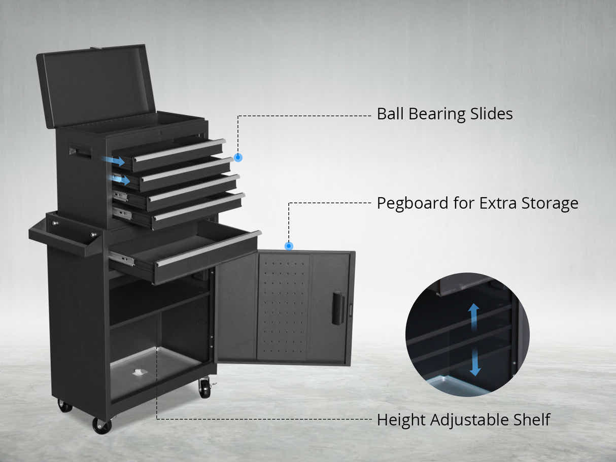 4-Drawer & 1-Drawer Tool Cabinet Combo - Black
