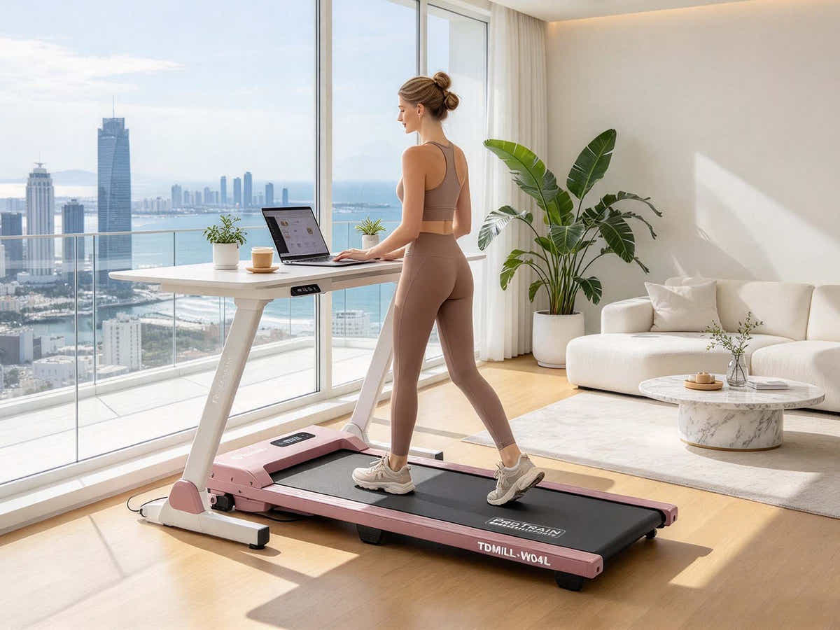 Treadmill Walking Pad With Manual Incline Pink Color