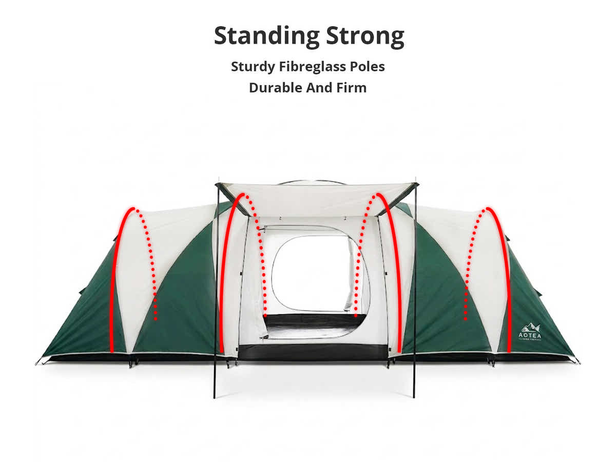 DS Family Camping Tent 12 Person Hiking Beach Tents (3 Rooms) Green