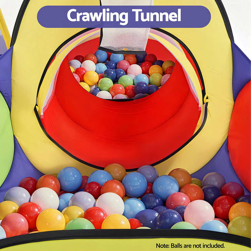 DS NA Keezi Kids Play Tent Pop Up Playhouse Pit Crawl Tunnel Basketball Hoop