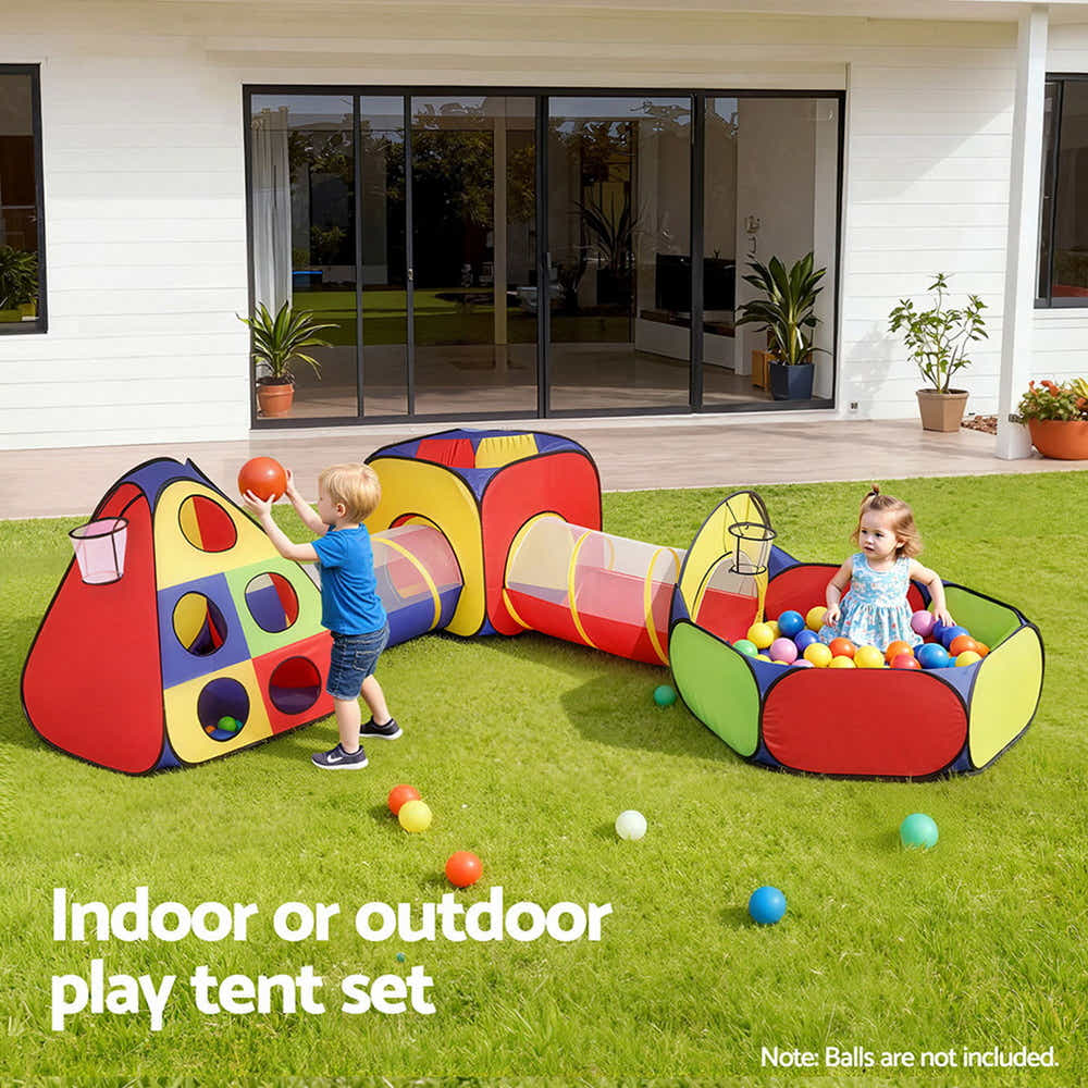 DS NA Keezi Kids Play Tent Pop Up Playhouse Pit Crawl Tunnel Basketball Hoop