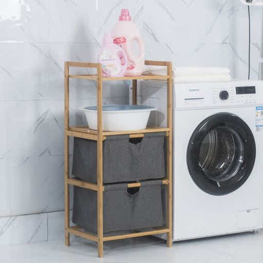 DS BS Natural Bamboo 2-Tier Multifunctional 2 Drawer Basket Rack