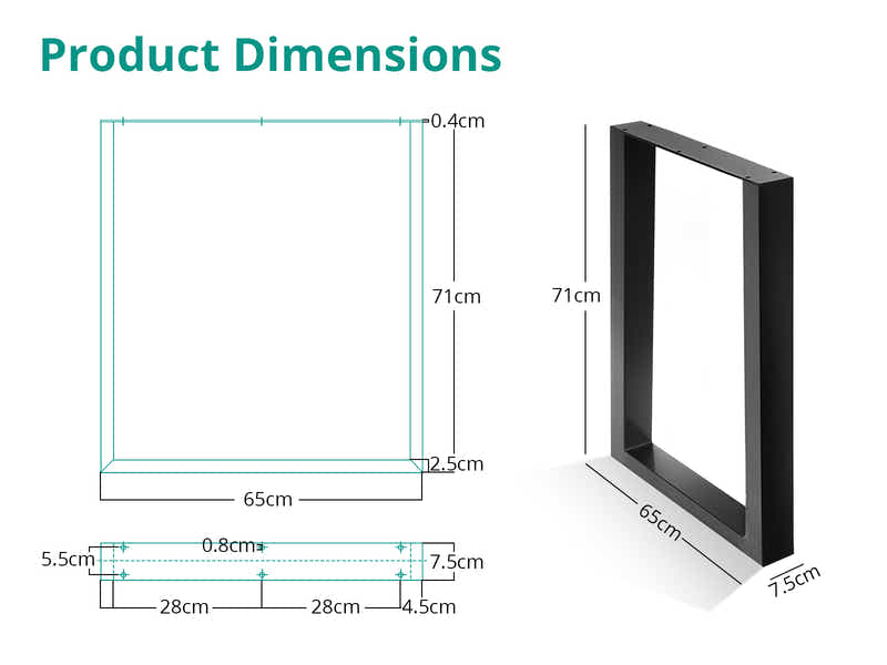 Box Shape Metal Table Legs Large - Set of 2
