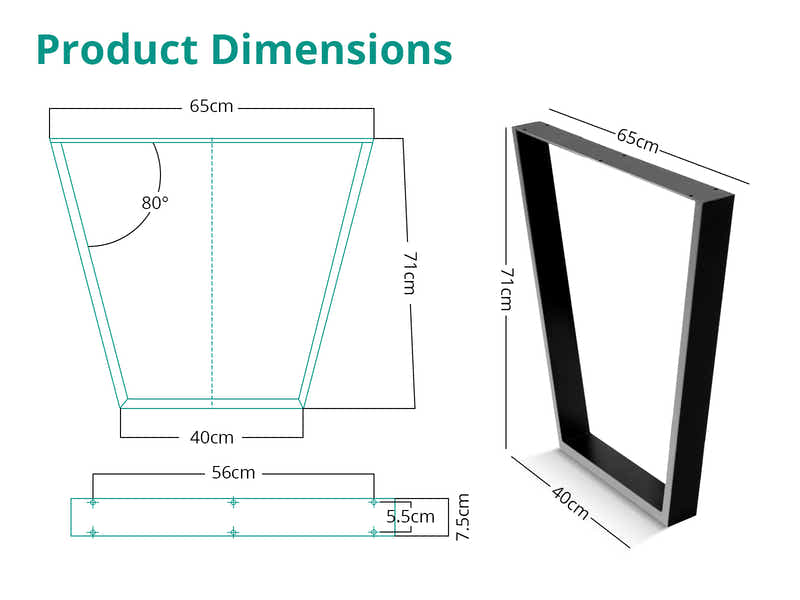 Trapezoid Metal Table Legs - Set of 2