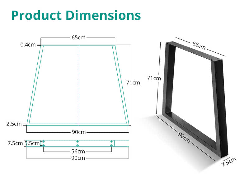 Trapezoid Metal Table Legs Large - Set of 2