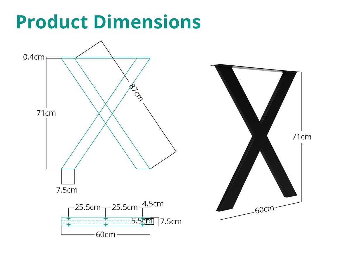 DS X-Shape Metal Table Legs - Set of 2