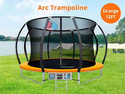 Arc Trampoline Orange with Basketball Hoop - 12ft