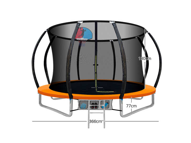 Arc Trampoline Orange with Basketball Hoop - 12ft