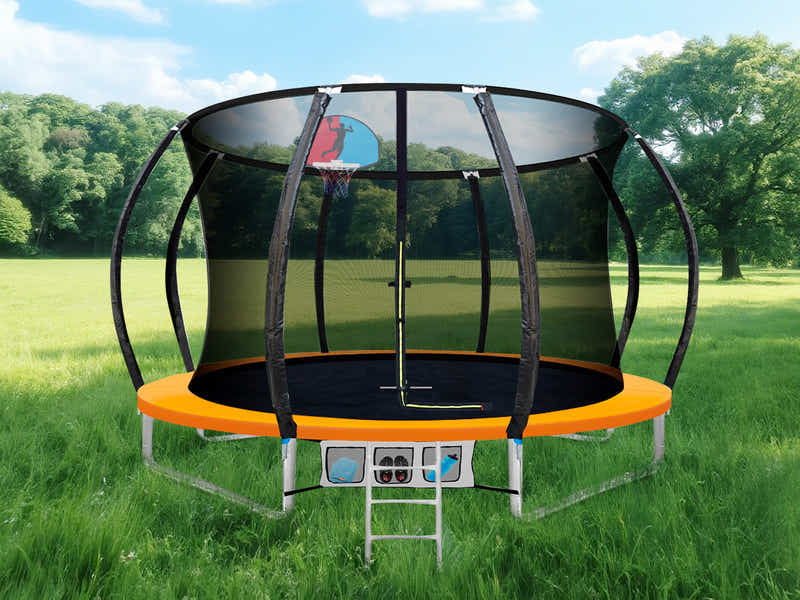 Arc Trampoline Orange with Basketball Hoop - 14ft