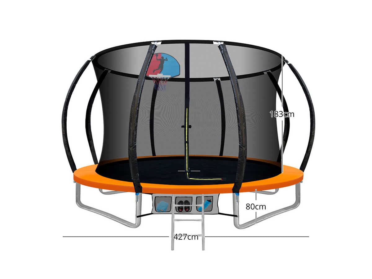 DS Arc Trampoline Orange with Basketball Hoop - 14ft