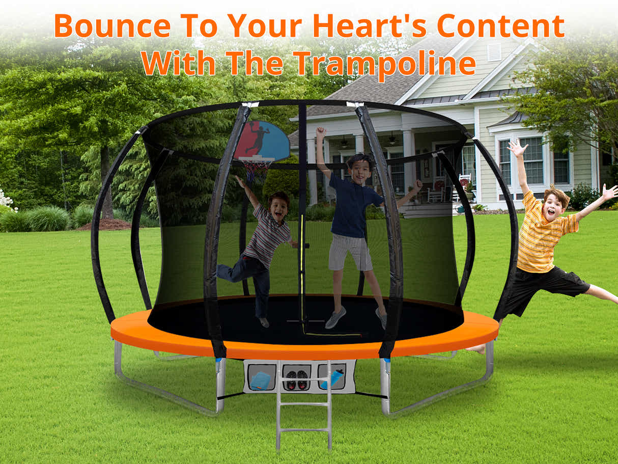 DS Arc Trampoline Orange with Basketball Hoop - 14ft