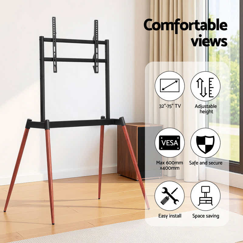 TV Stand 32-75 inch LED LCD Screen Wooden Floor Easel Height Adjustable
