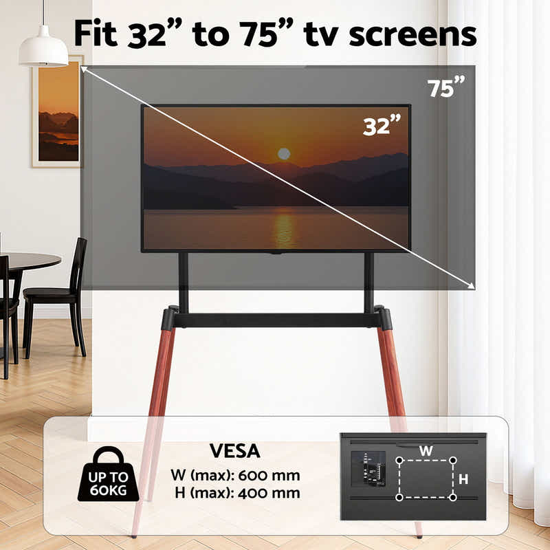 TV Stand 32-75 inch LED LCD Screen Wooden Floor Easel Height Adjustable