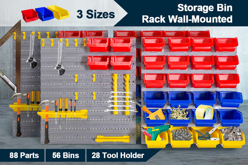 88 Parts Storage Bin Rack Wall-Mounted