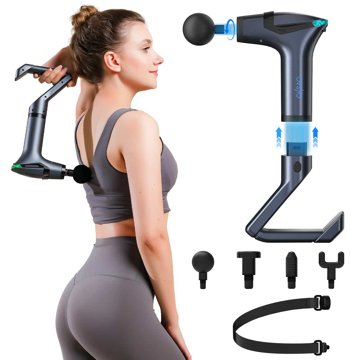 DS NA Black 3-in-1 Massage Gun with Extendable Handle & Back Strap – 12-Speed
