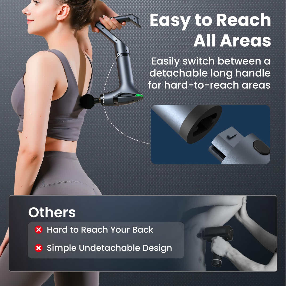 DS NA Black 3-in-1 Massage Gun with Extendable Handle & Back Strap – 12-Speed