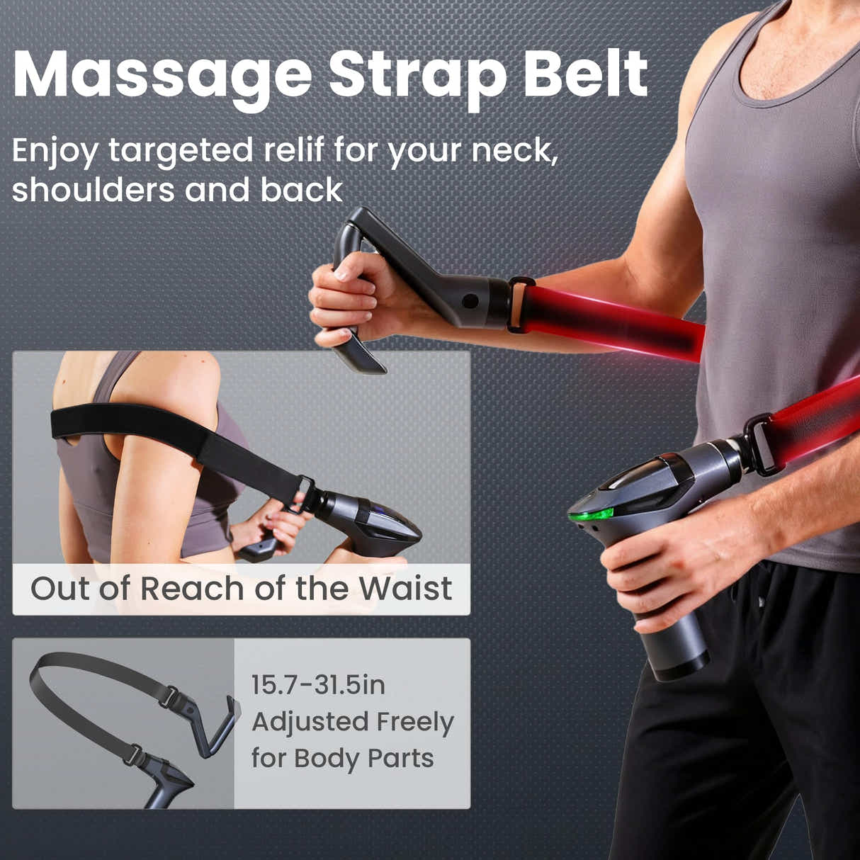 DS NA Black 3-in-1 Massage Gun with Extendable Handle & Back Strap – 12-Speed