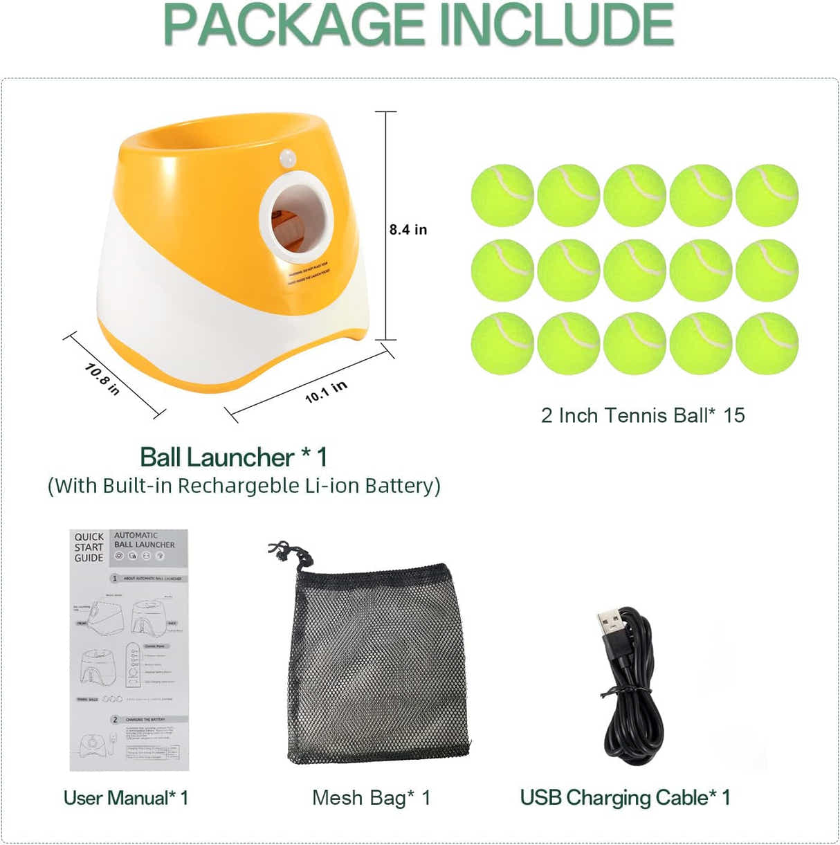 DS NA Rechargeable Automatic Dog Ball Launcher – Includes 15 Mini Tennis Balls