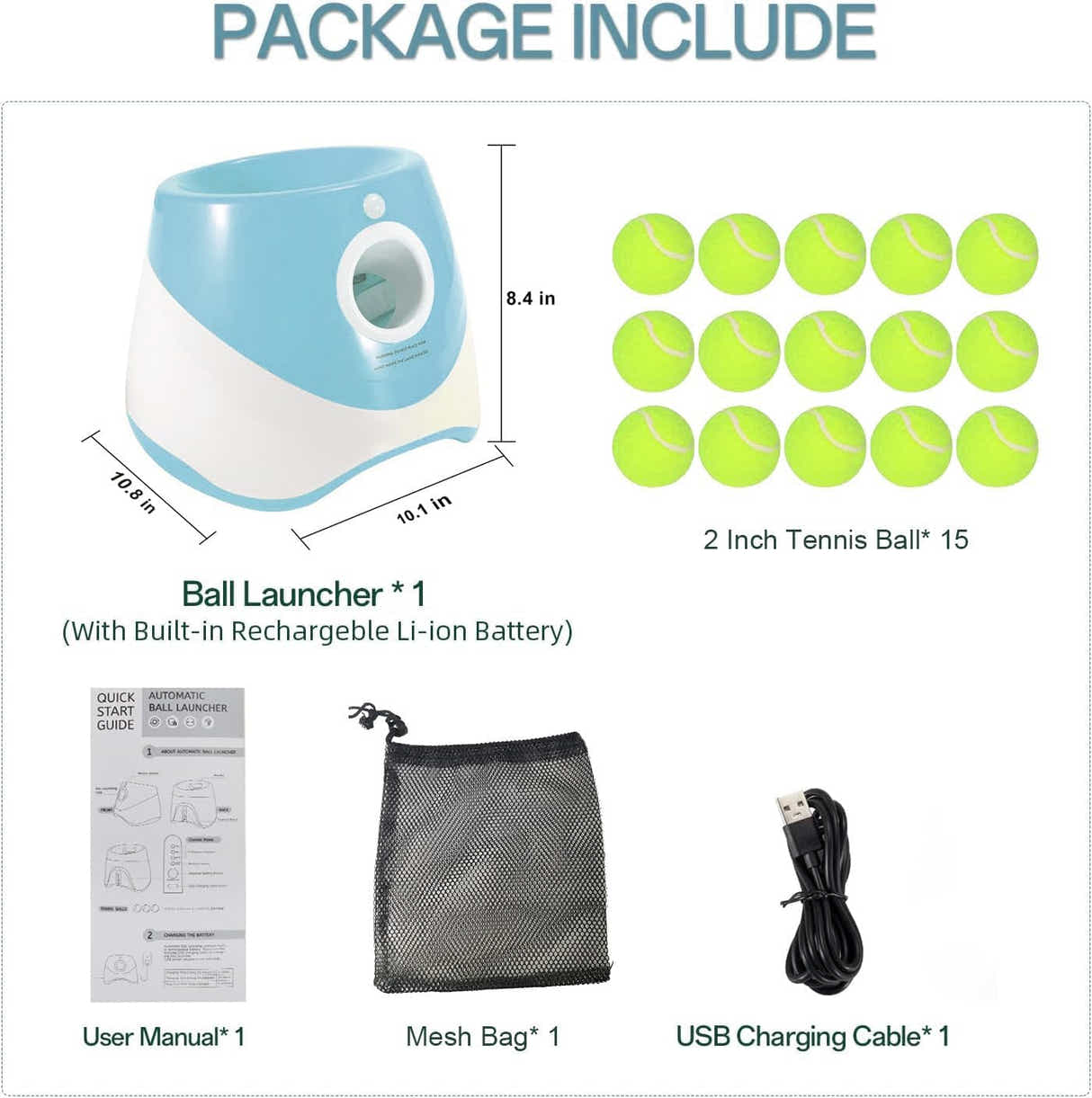 DS NA Automatic Dog Ball Launcher with 15 Mini Tennis Balls & Mesh Bag