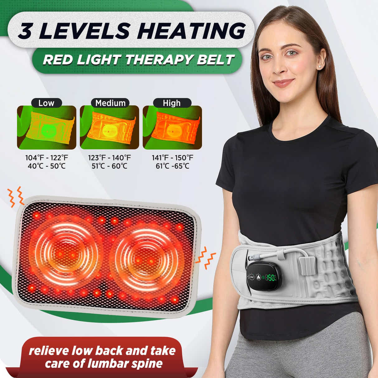DS NA Inflatable Heating Massage Waist Belt with 3-Level Heat & Vibration – Cord