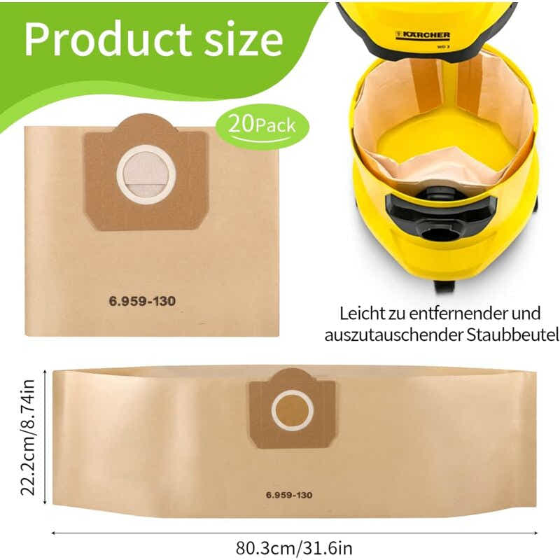 DS NA Vacuum Cleaner Bags, 20 Pack Upright Vacuum Cleaner Bags, Paper Filter Bag