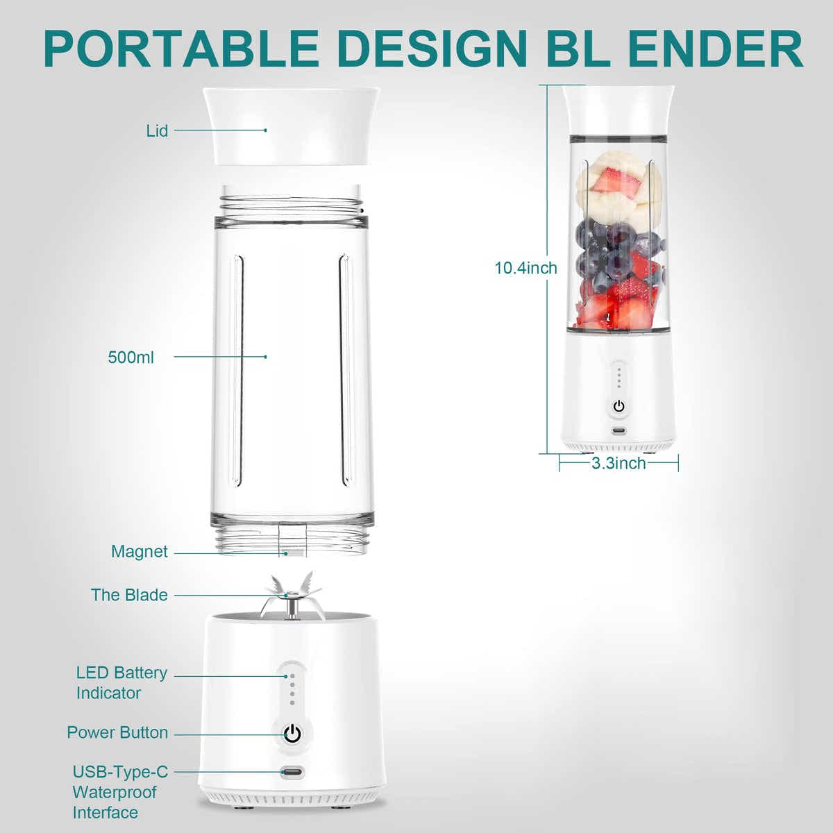 DS NA Blender - Mini Blender - Smoothie Maker - USB Rechargeable Mini Blender