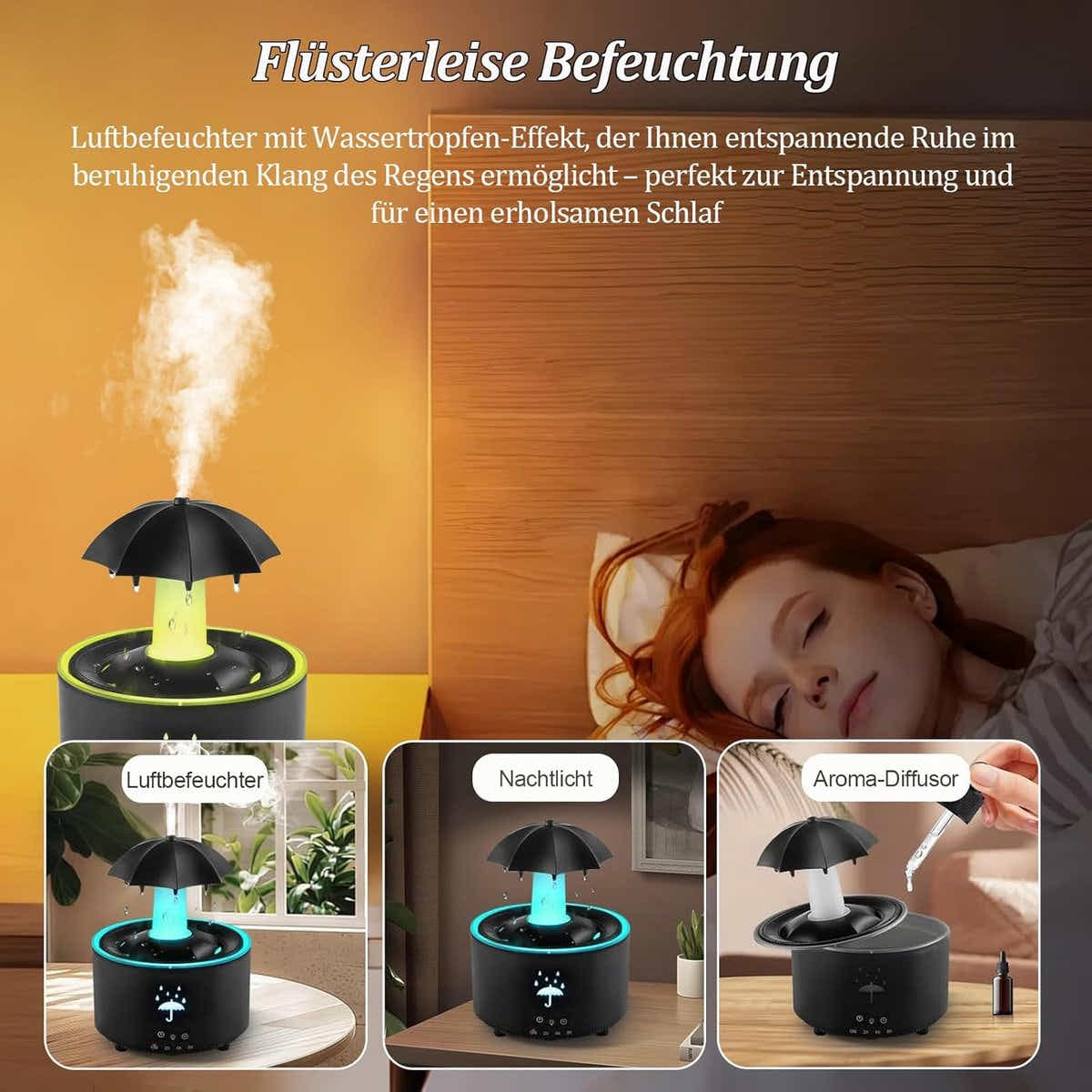 DS NA Aromatherapy Humidifier 300ml Remote Control and Timer - 7-Color LED