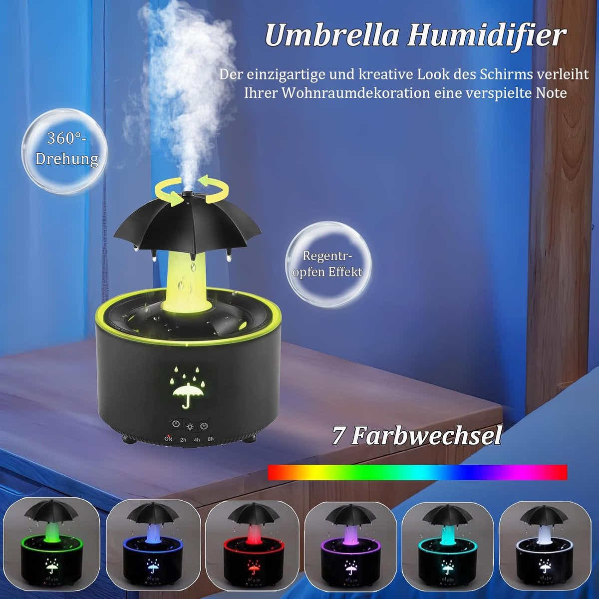 DS NA Aromatherapy Humidifier 300ml Remote Control and Timer - 7-Color LED