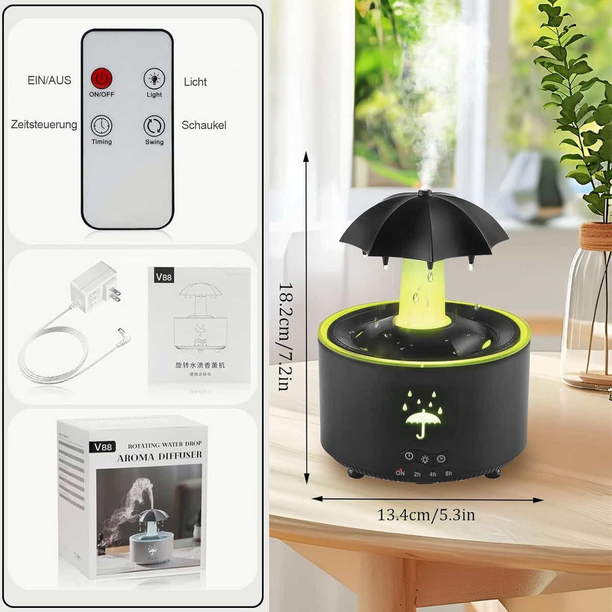 DS NA Aromatherapy Humidifier 300ml Remote Control and Timer - 7-Color LED