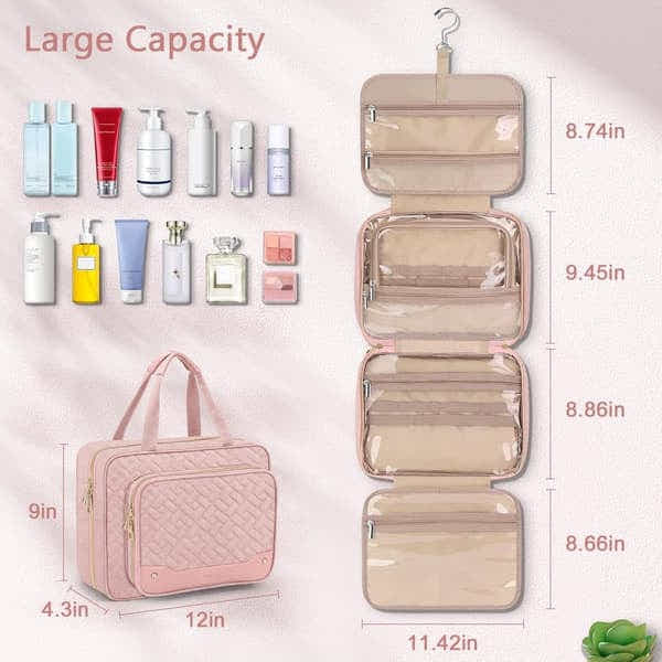 DS NA Pink Hanging Travel Toiletry Bag – Large Makeup Organizer Bag