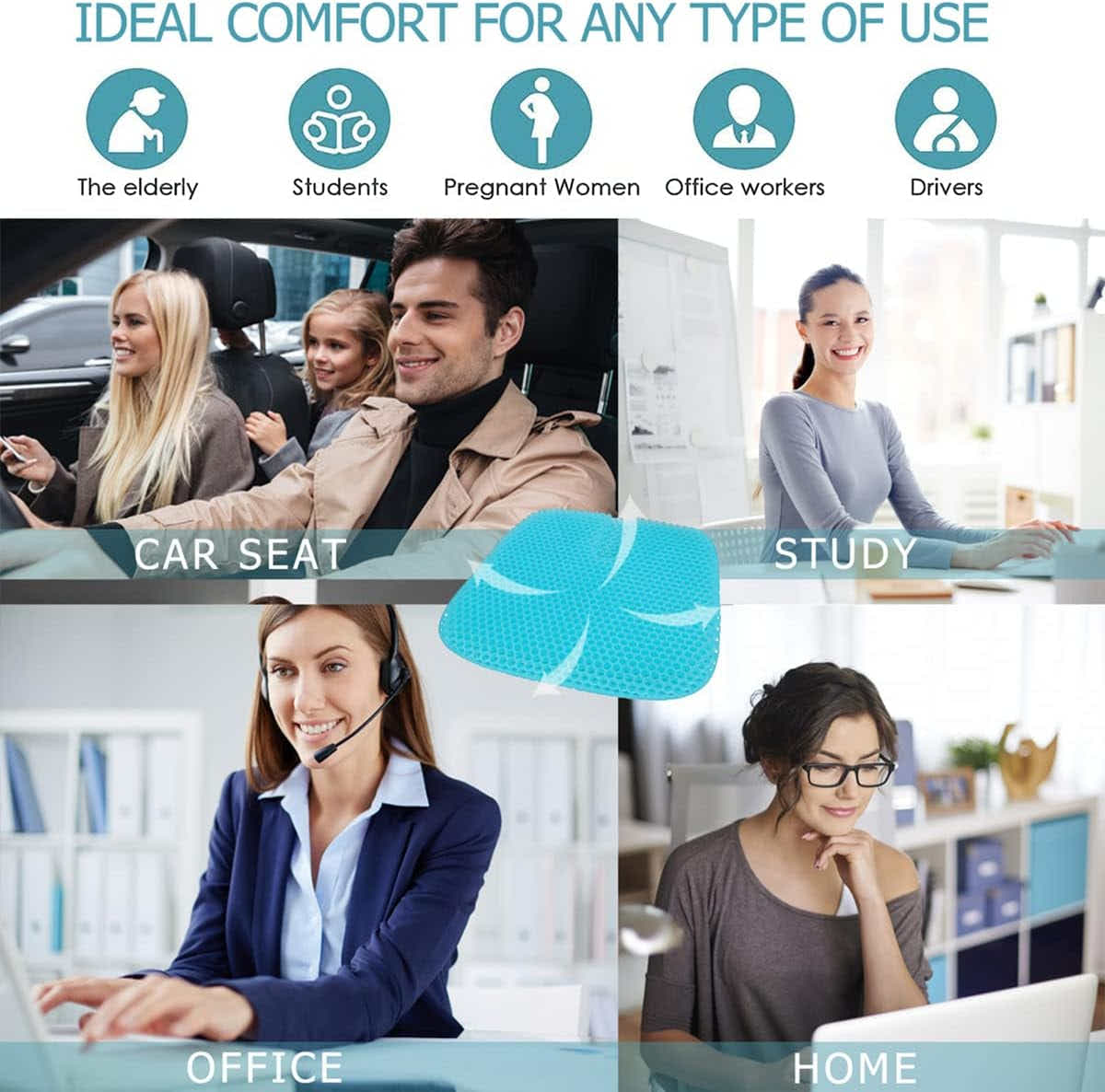 DS NA Gel Seat Cushion for Long-Term Sitting – Pressure Relief Cushion