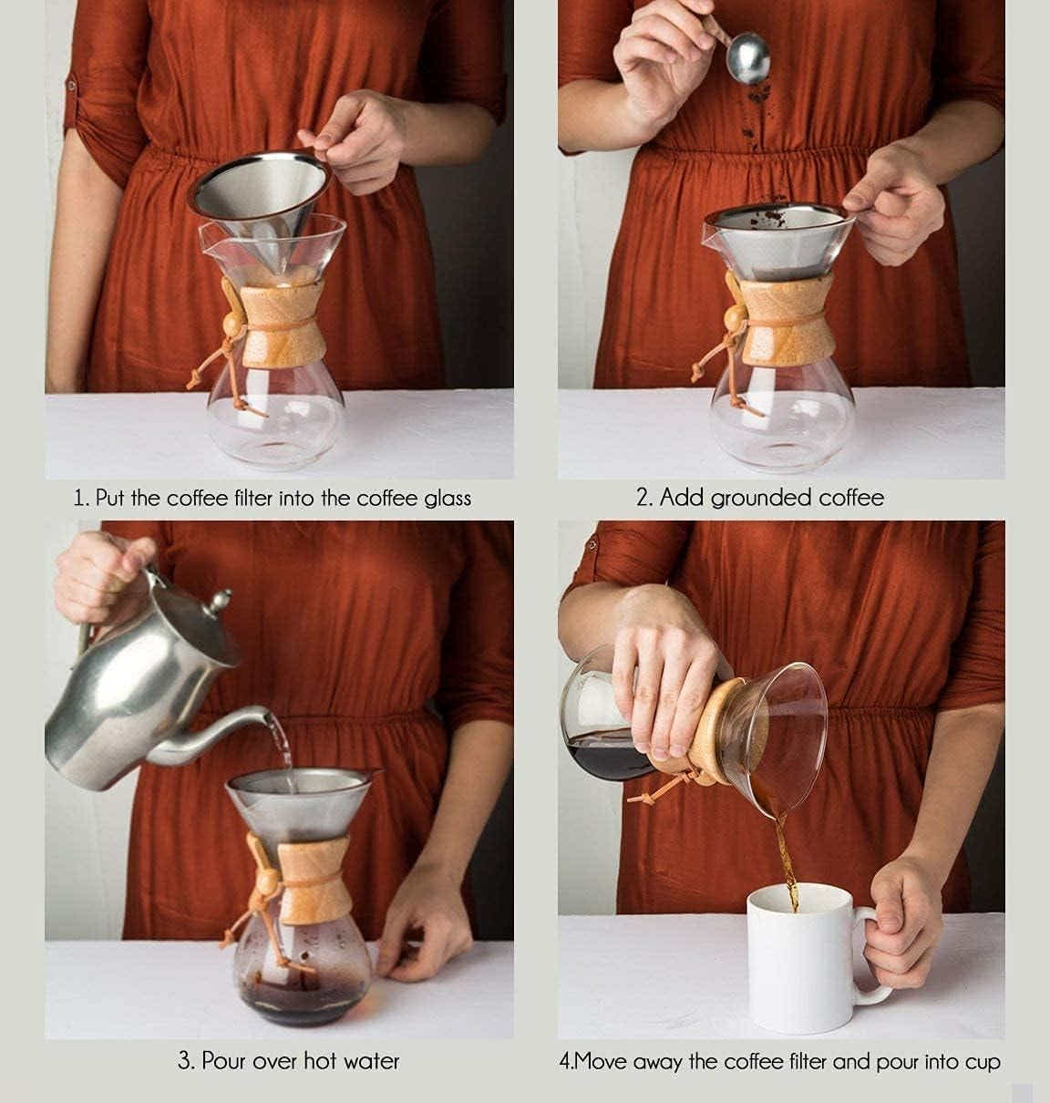 DS NA Pour Over Coffee Maker,Reusable Glass Coffee Pot Manual Dripper Brewer Han