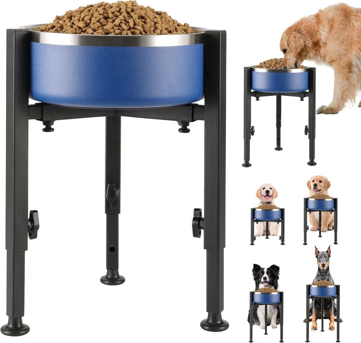 DS NA Dog Food Bowl Stand - Metal Elevated Dog Food Dispenser - Adjustable Dog F